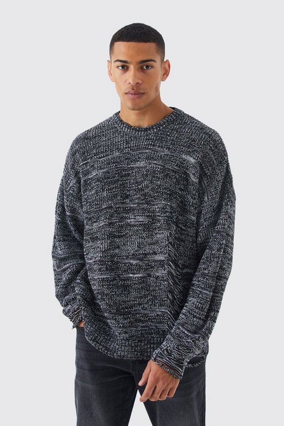 Zweifarbiger zerrissener Oversize Strickpullover