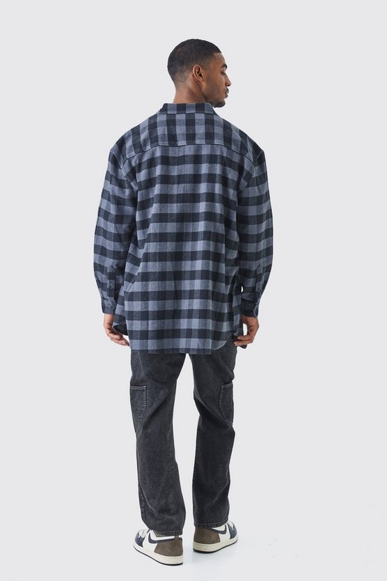 Tall langärmliges kariertes Oversize Overshirt