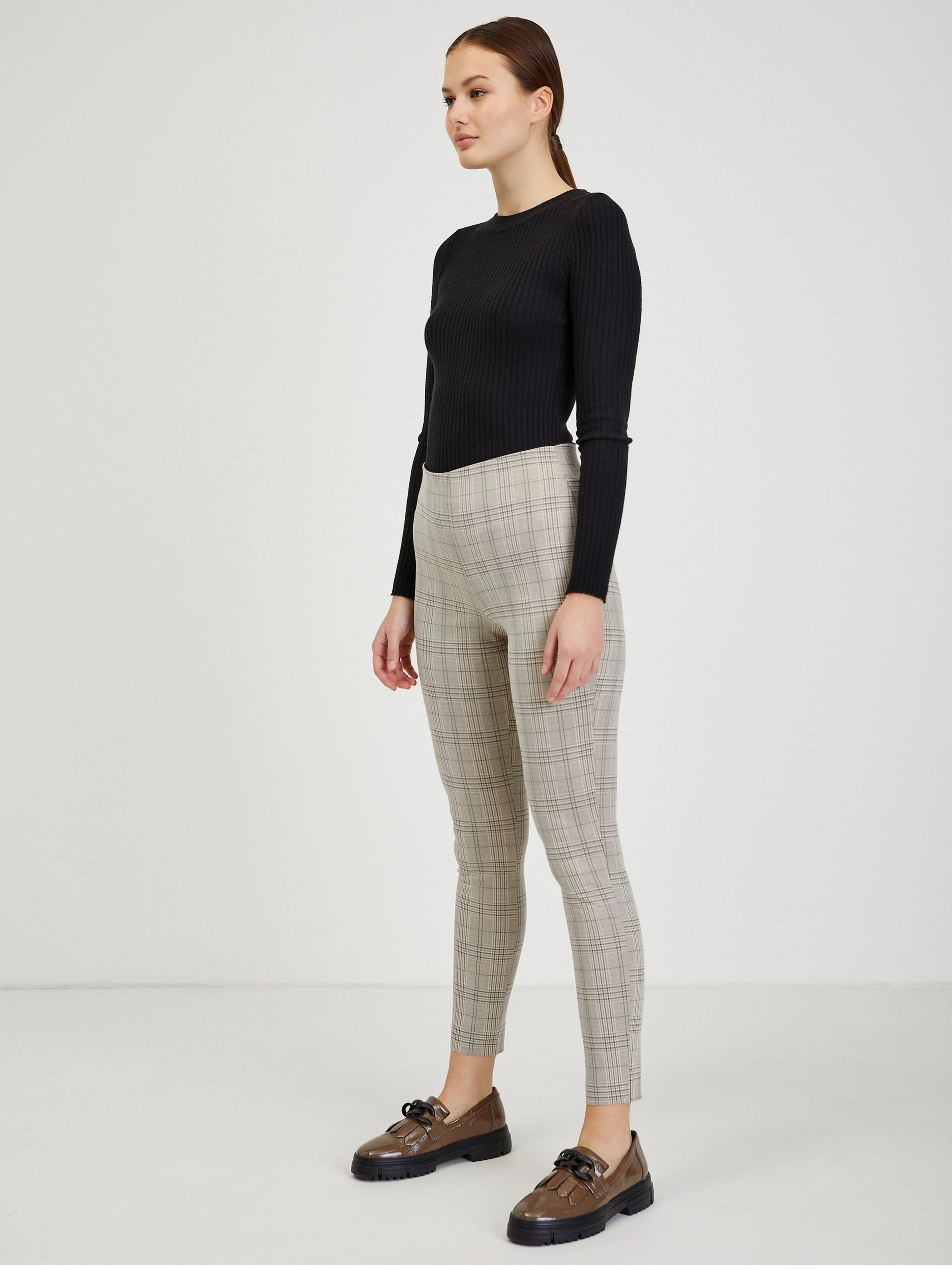 Beige Damenhose mit Karomuster ORSAY