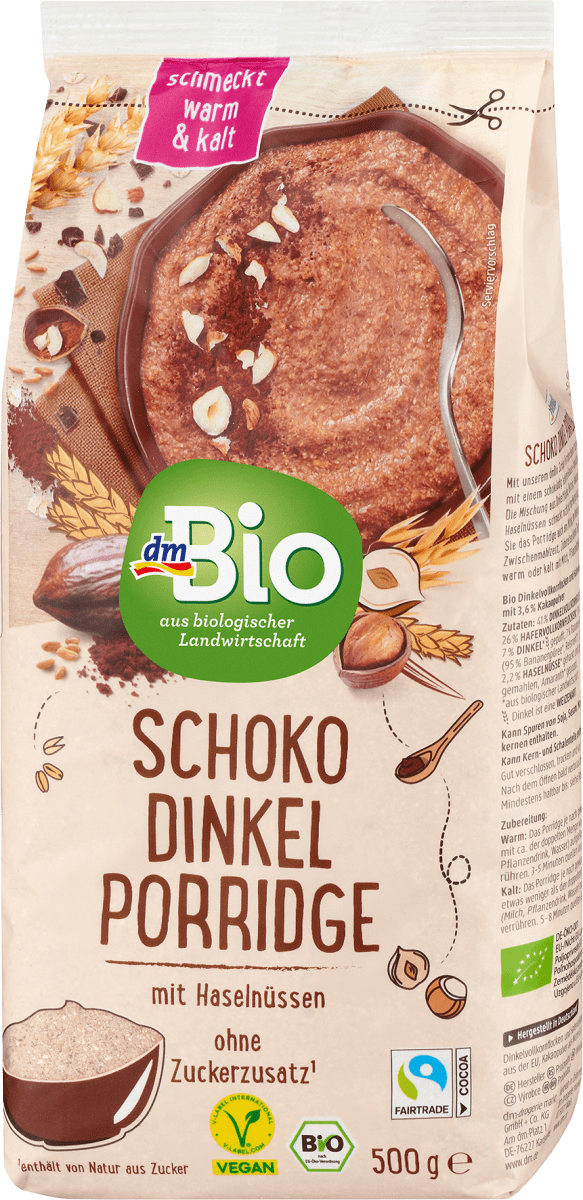 Porridge, Schoko Dinkel mit Haselnüssen, 500 g