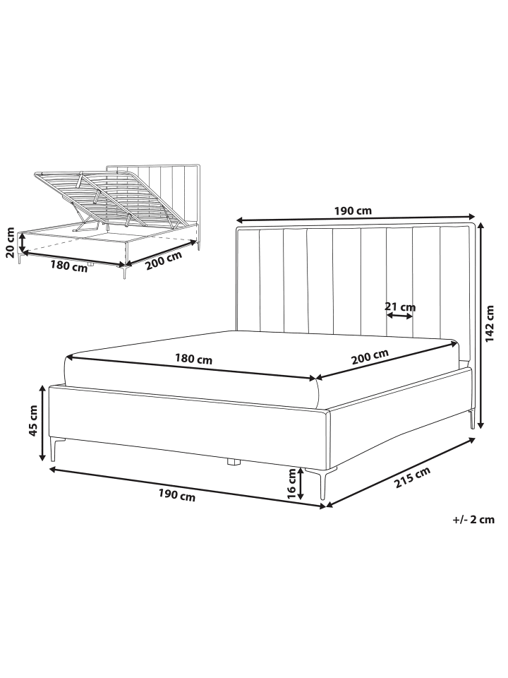 Beliani Doppelbett SEZANNE in Blau/Schwarz - (W) 190 x (H) 142 x (L) 215 cm günstig kaufen onesize