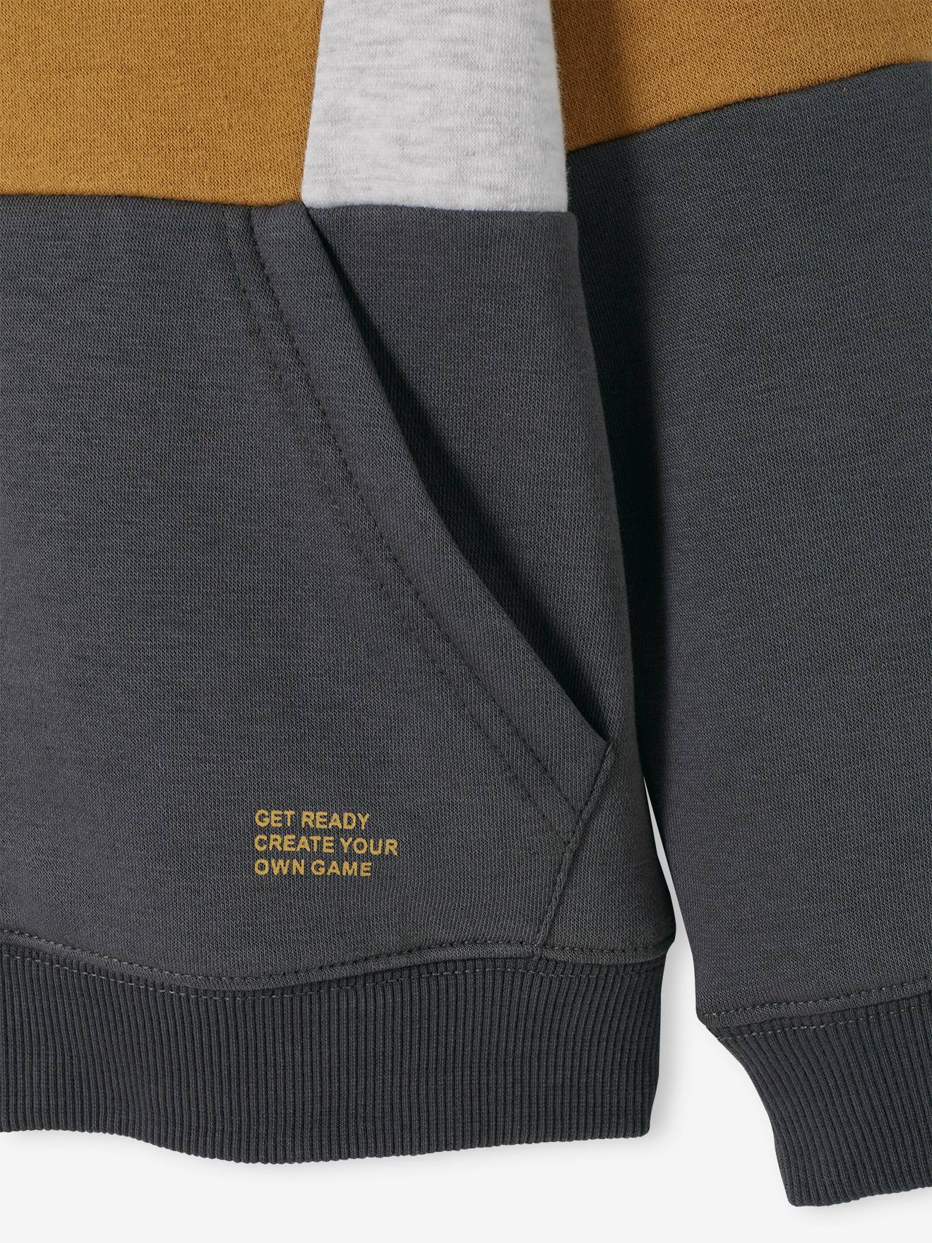 Sweat zippé colorblock sport garçon marron