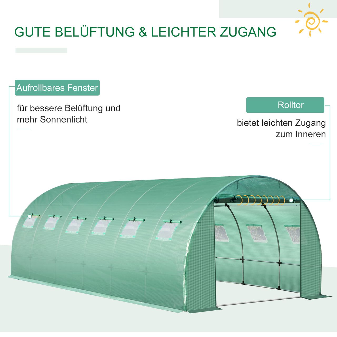 Outsunny Polyethylenfolie 6x3x2m Ersatzfolie mit 12 Fenster für Folientunnel