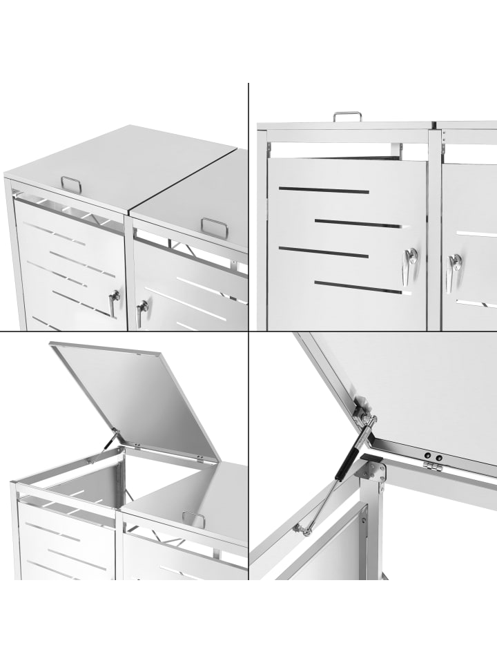 en.casa Mülltonnen Box Fahrenwalde für 3 Tonnen in Silber (B)196cm günstig kaufen onesize
