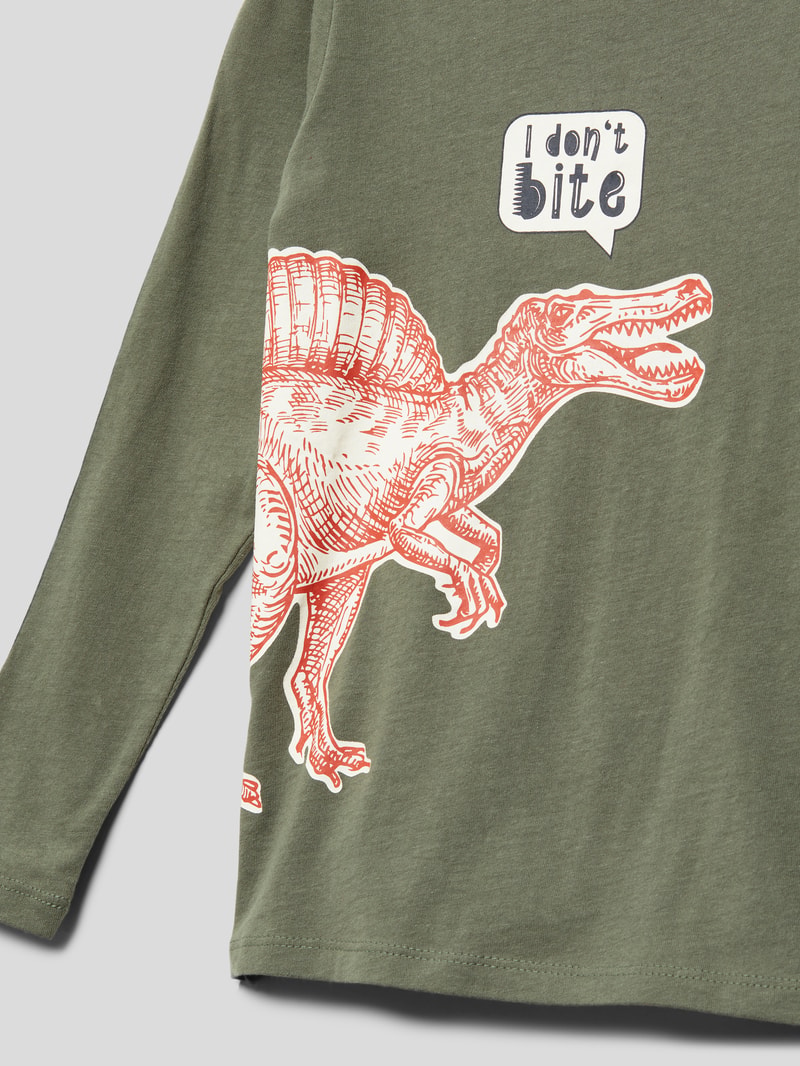Longsleeve mit Motiv-Print Modell 'RULLE' in dunkelgrün