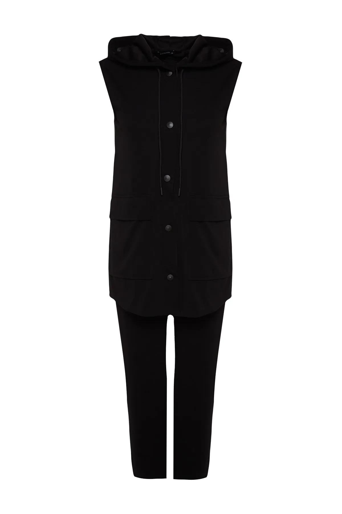 Trendyol Modest  Schwarzes Set aus Weste und Hose aus Scuba-Crêpe mit Taschendetails TCTAW24US00075