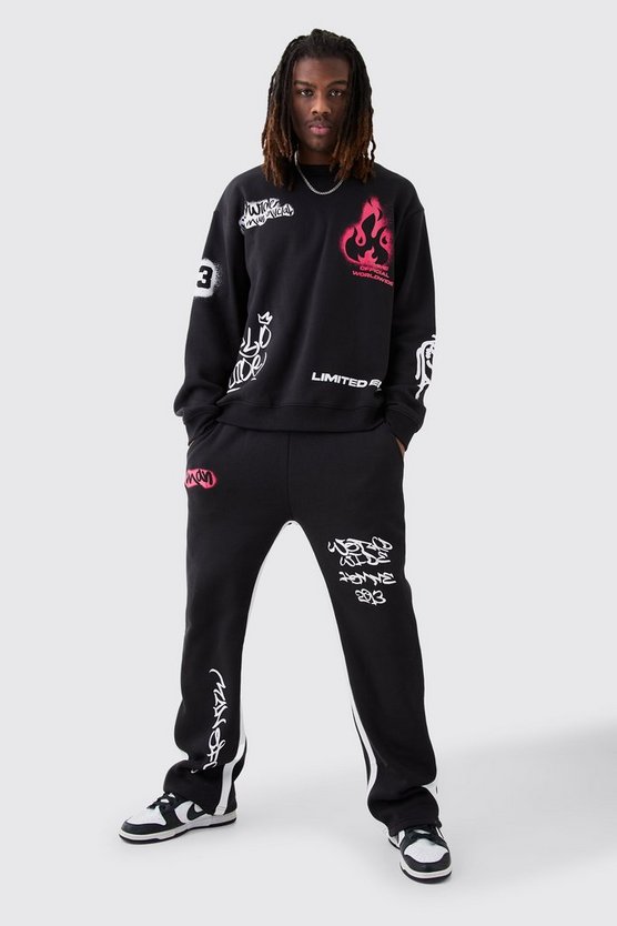Oversize Trainingsanzug mit Graffiti-Print