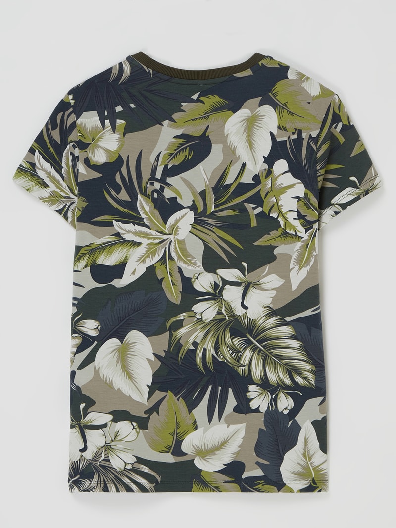 T-Shirt mit floralem Muster Modell 'Jungle Time' in olivgrün