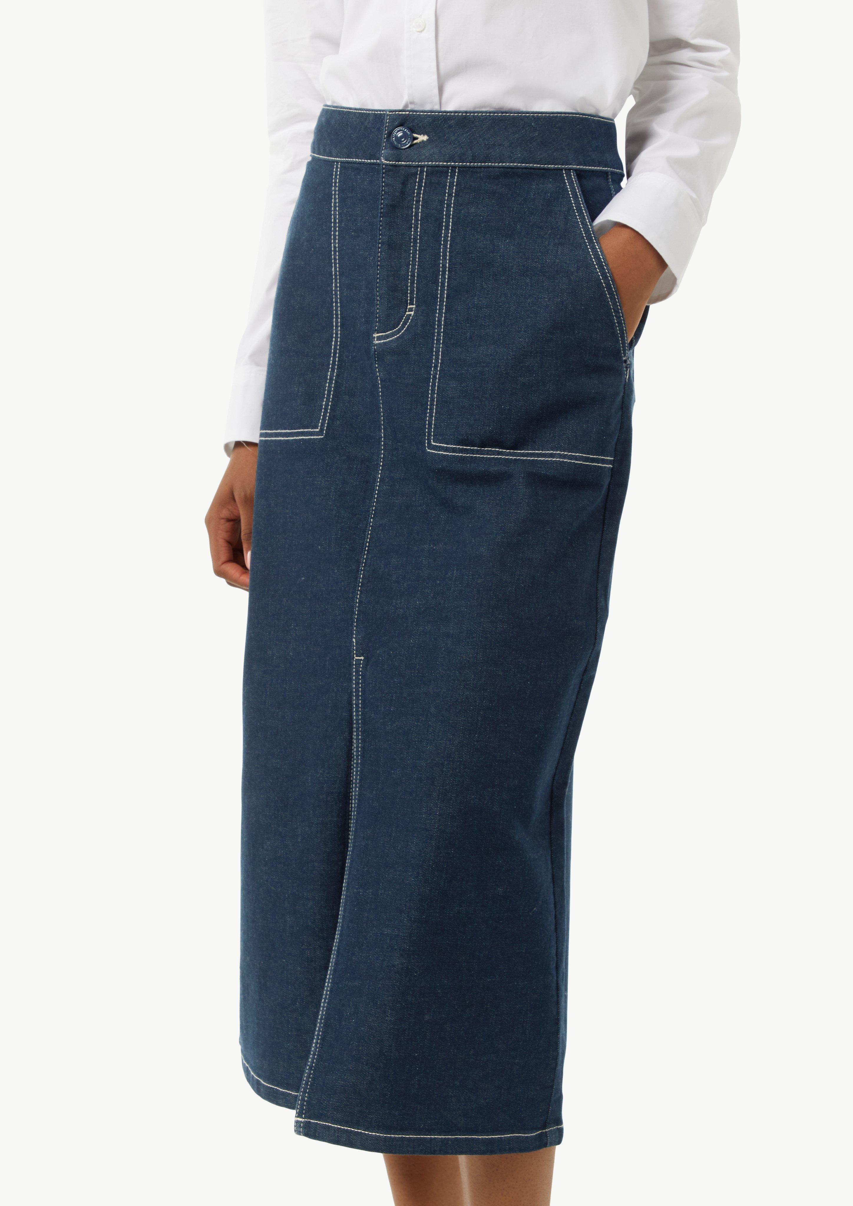 Elastischer Denimrock mit Waschung - navy
