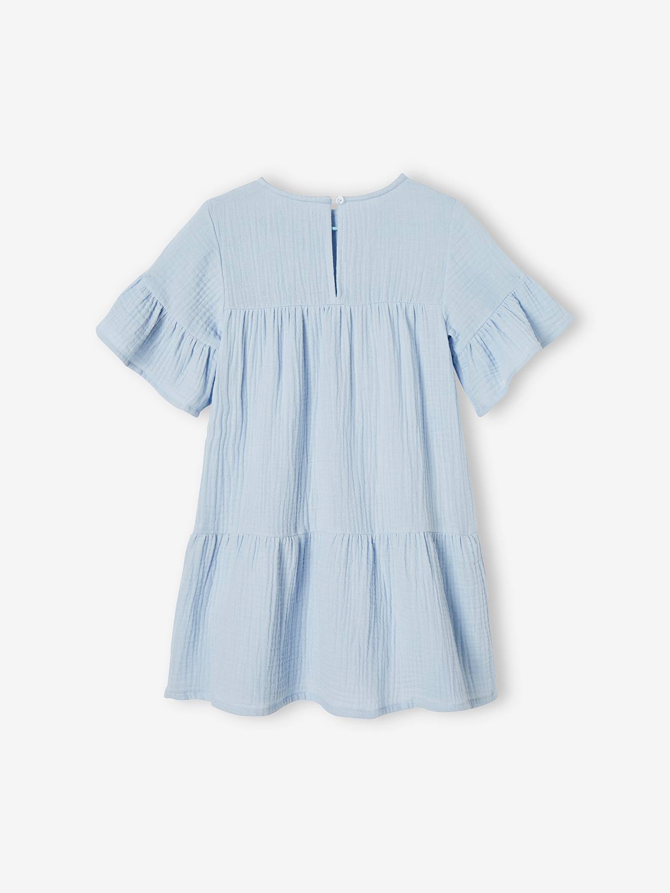 Vertbaudet Mädchen Festkleid aus Musselin - hellblau