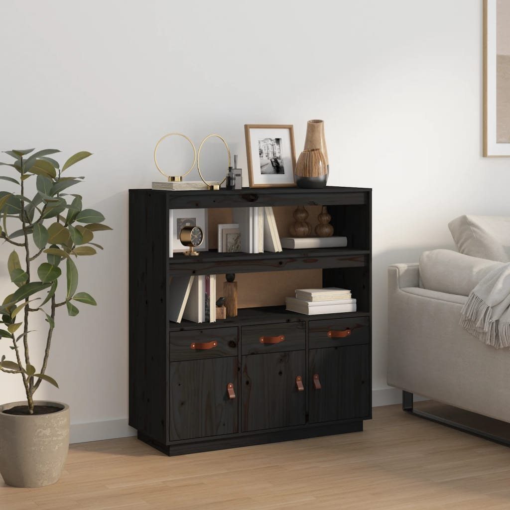 vidaXL Sideboard Highboard Schwarz 100x40x108,5 cm Massivholz Kiefer (1 St)
