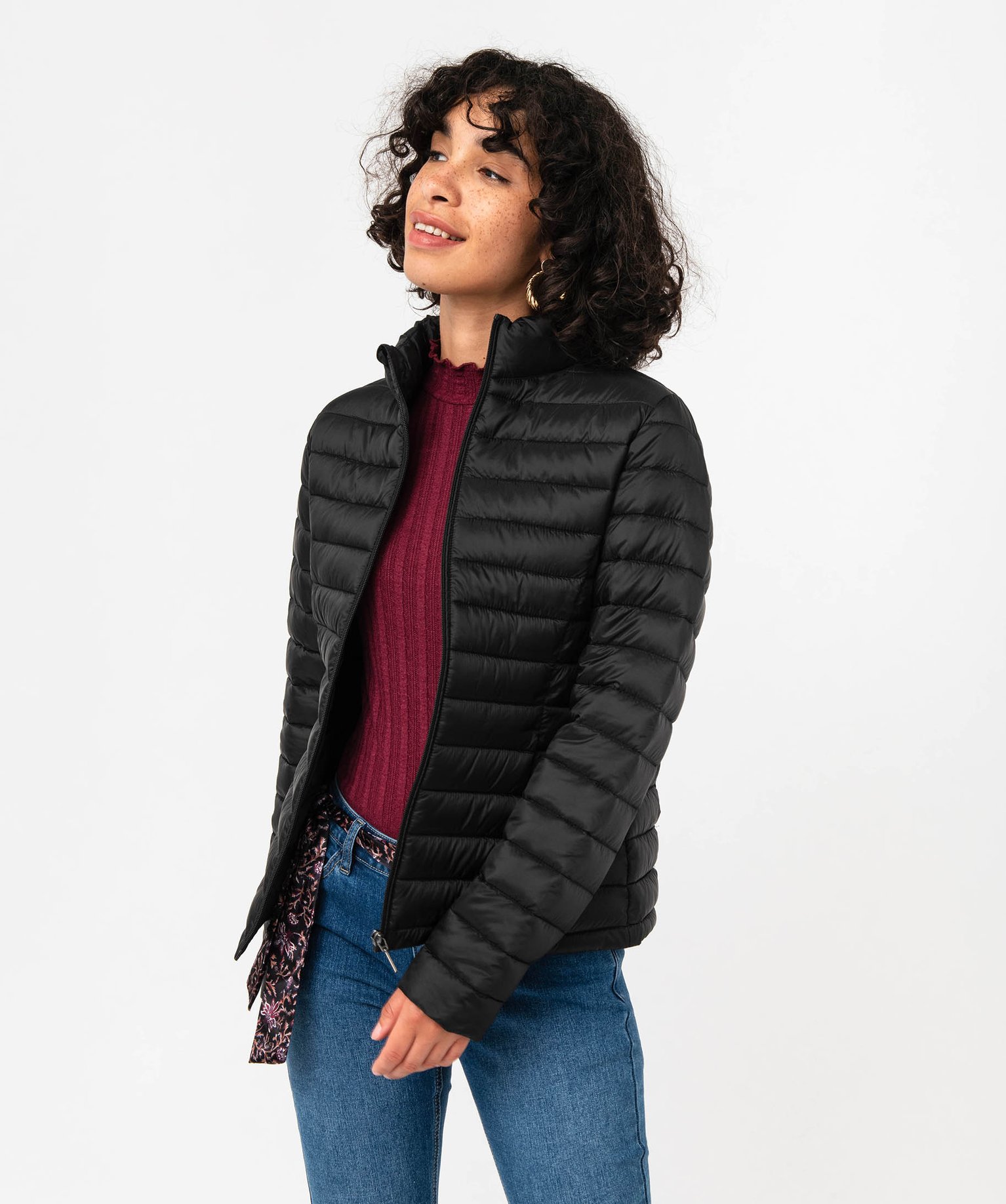 Doudoune à col montant avec rembourrage fin femme noir | GEMO