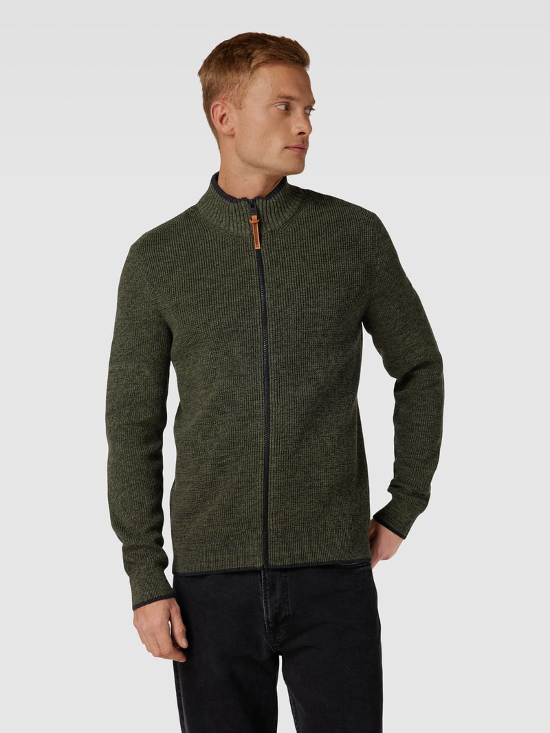 Strickjacke mit Stehkragen in khaki