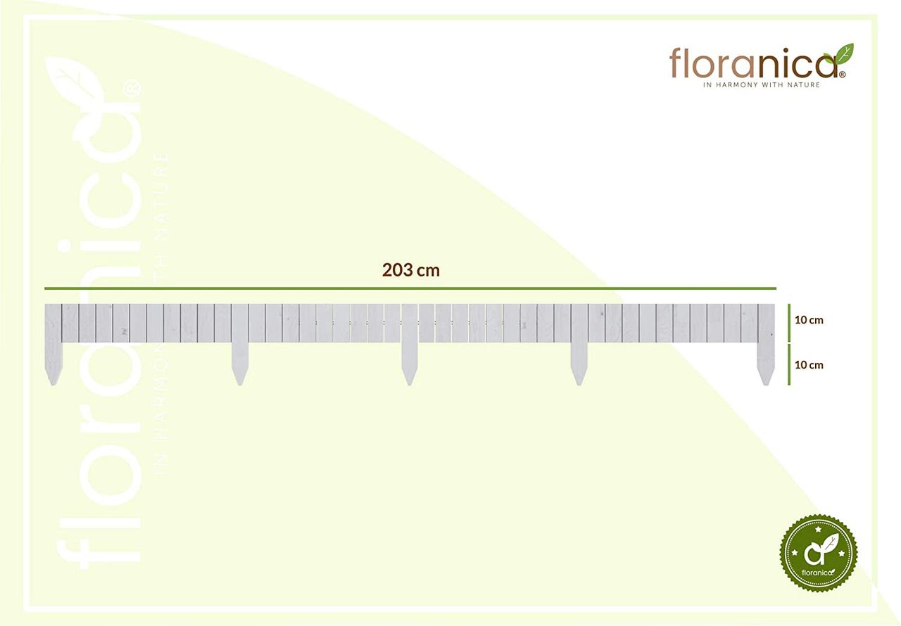 Pemicont Floranica Rollborder II Flexibler Holzzaun 203cm Höhe: 10cm Weiß Imprägniert Kiefernholz Beeteinfassung Rasenkante Palisade Beetumrandungen