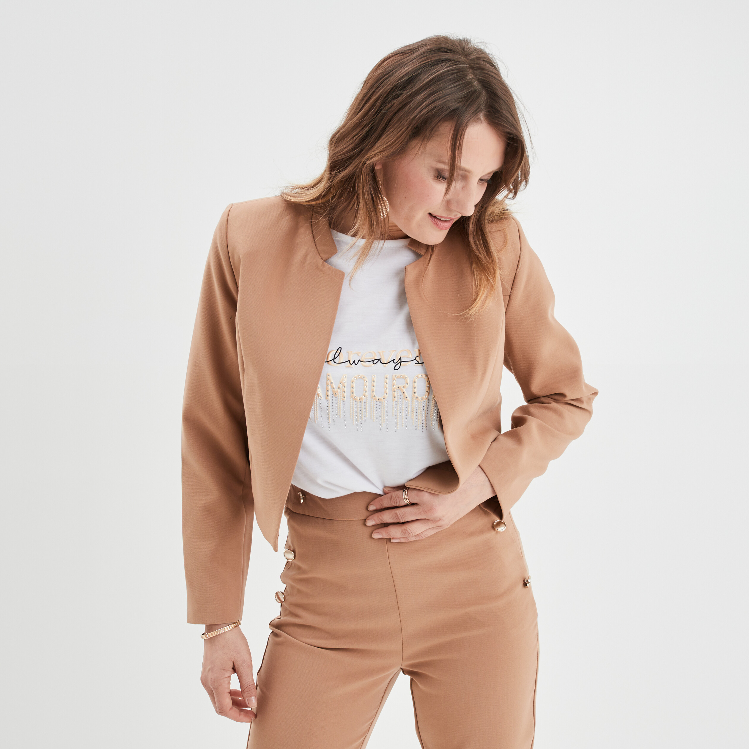 Veste doublée ajustée courte Mosquitos marron clair femme | La Halle