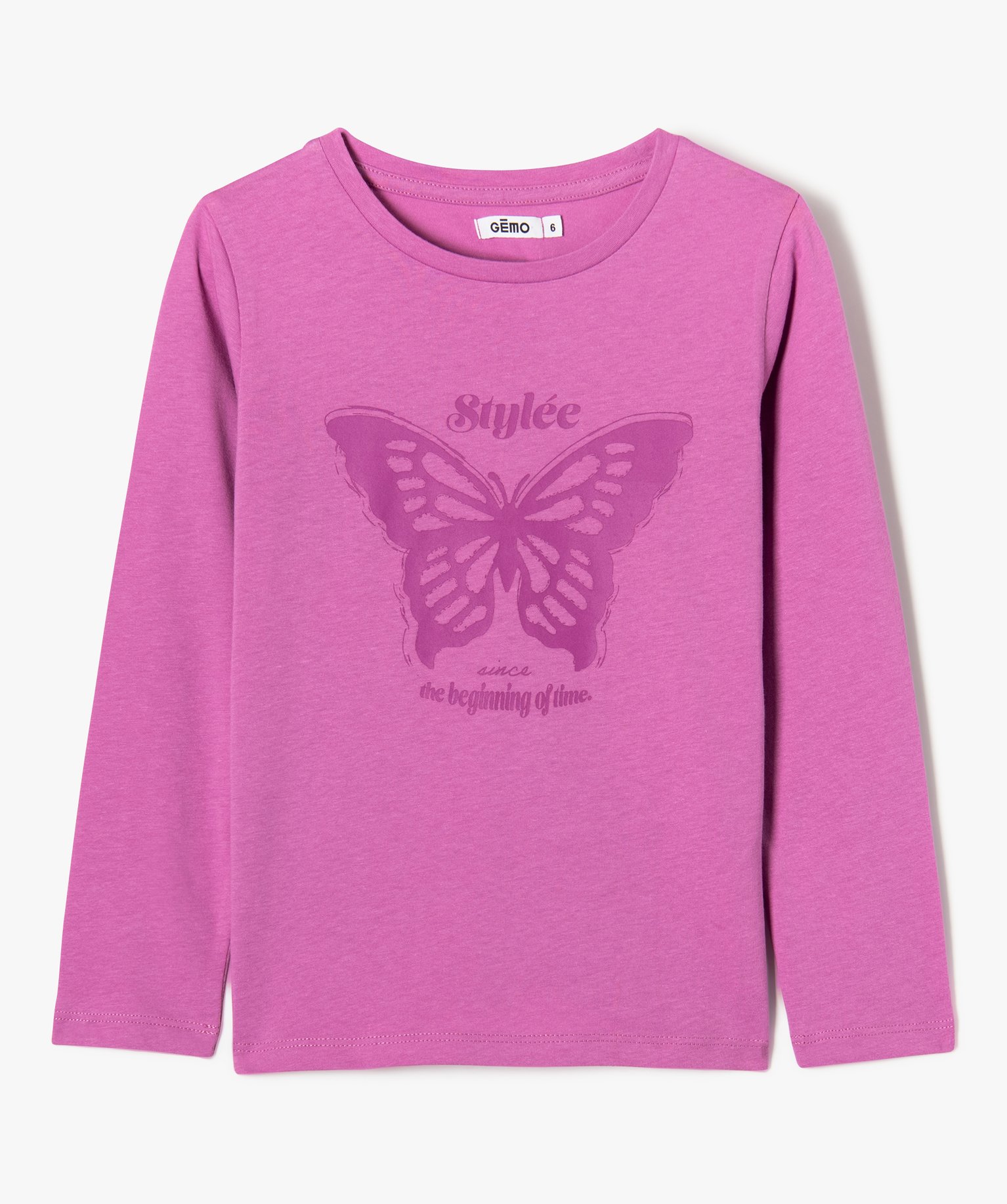 Tee-shirt à manches longues avec inscription fille violet | GEMO