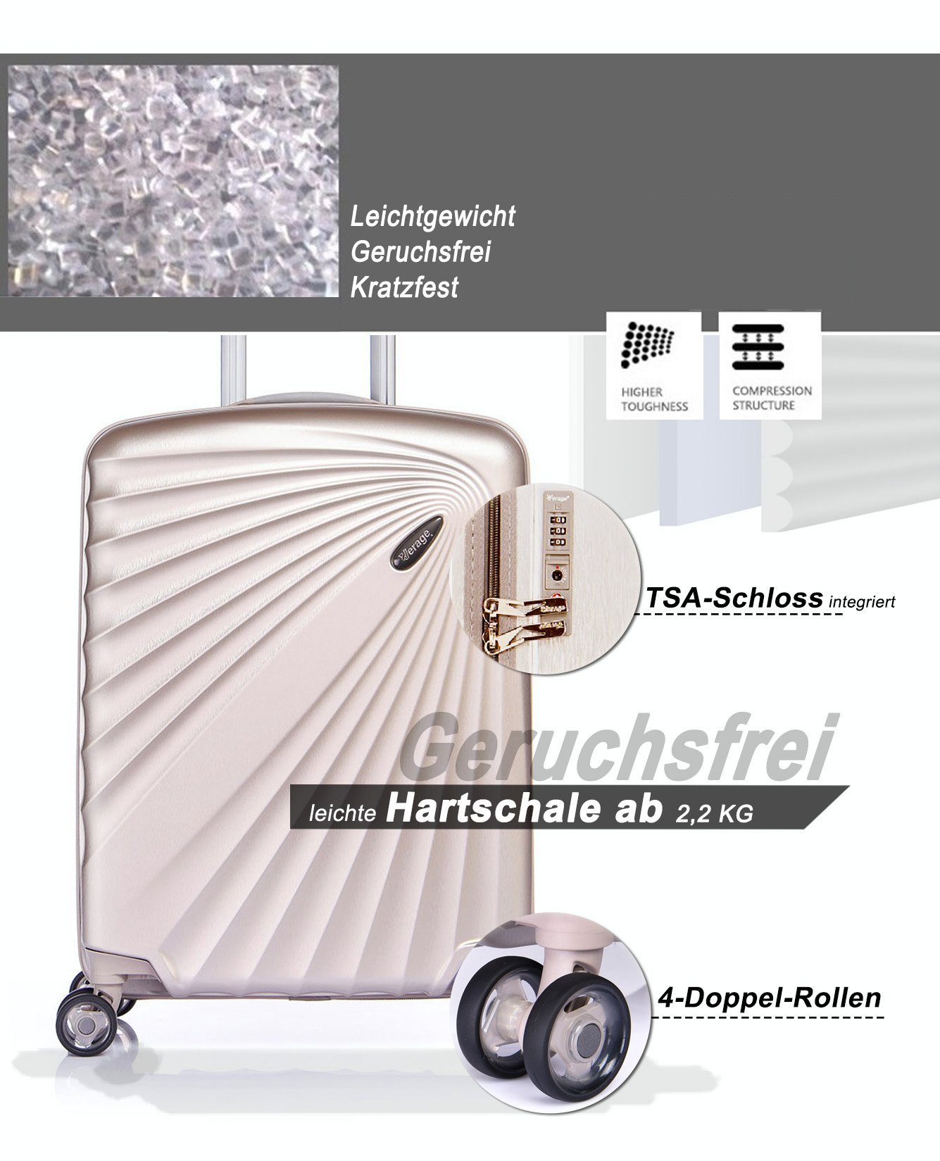 Verage Handgepäckkoffer Kinetic 19'', 4 Rollen, Volumenerweiterung, 4-Doppelrollen, TSA-Zahlenschloss