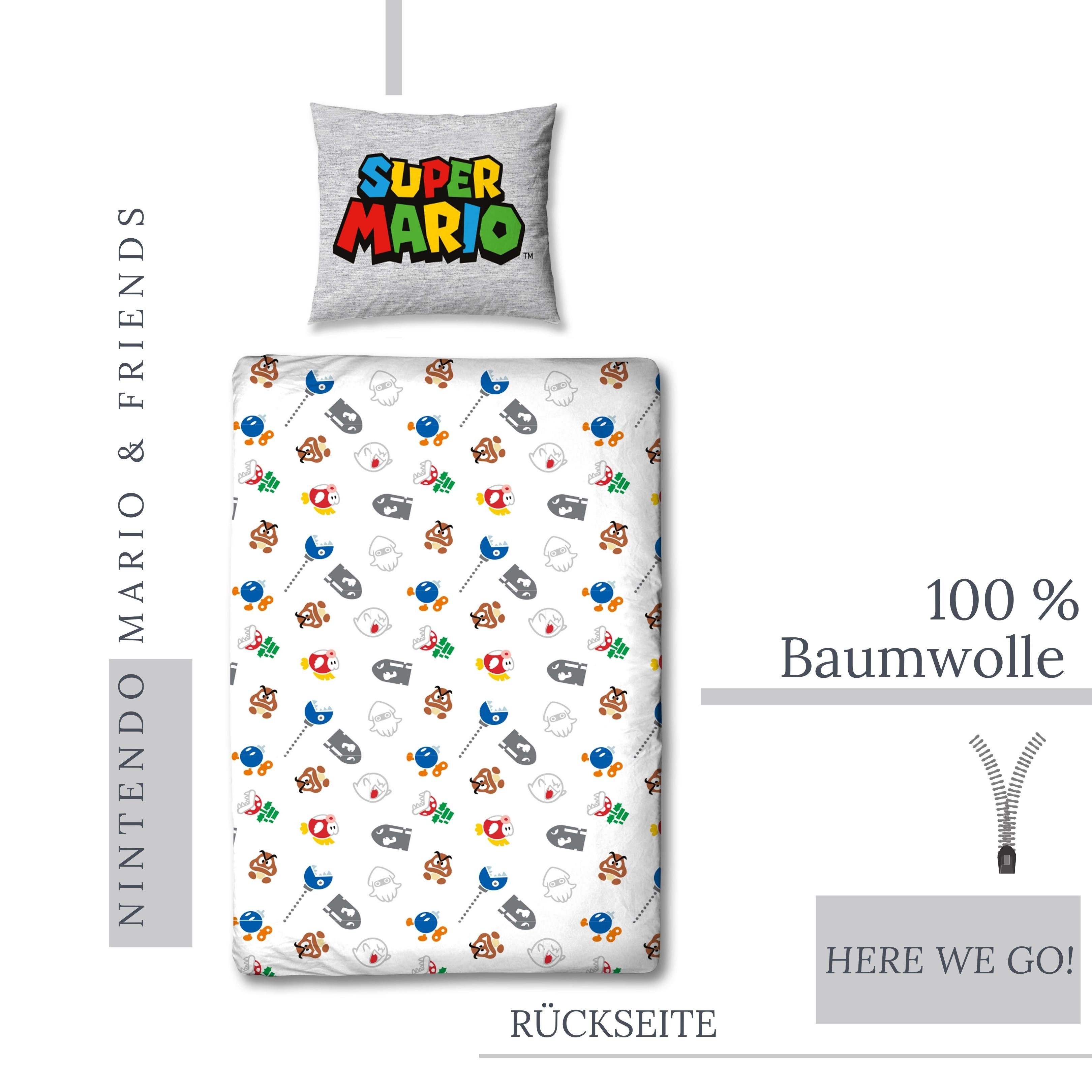 Bettwäsche Super Mario 135x200 + 80x80 cm, 100 % Baumwolle, MTOnlinehandel, Renforcé, 2 teilig, offiziell lizenzierte Nintendo Bettwäsche für Kinder & Teenager