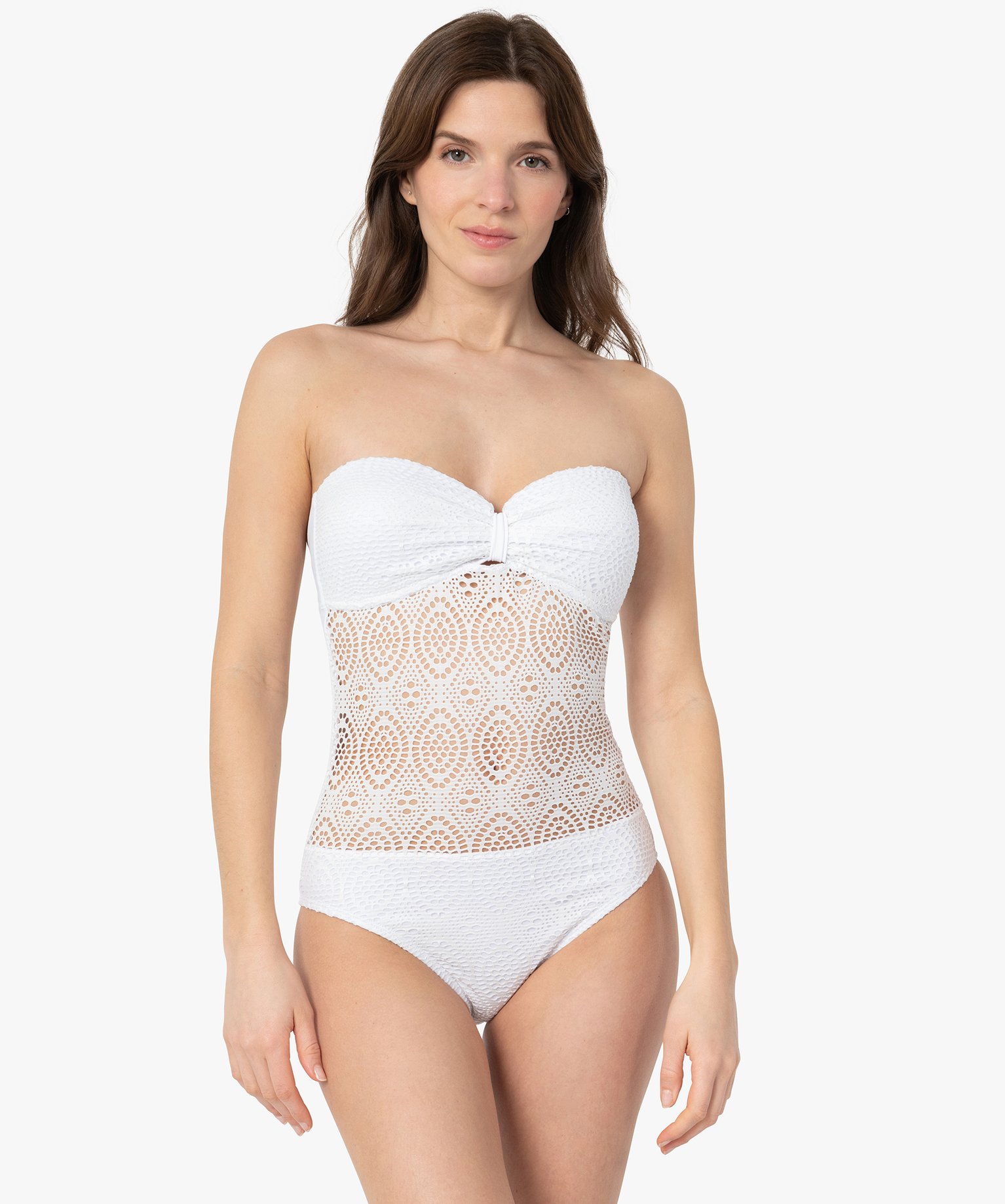 Maillot de bain femme une pièce en maille ajourée blanc | GEMO