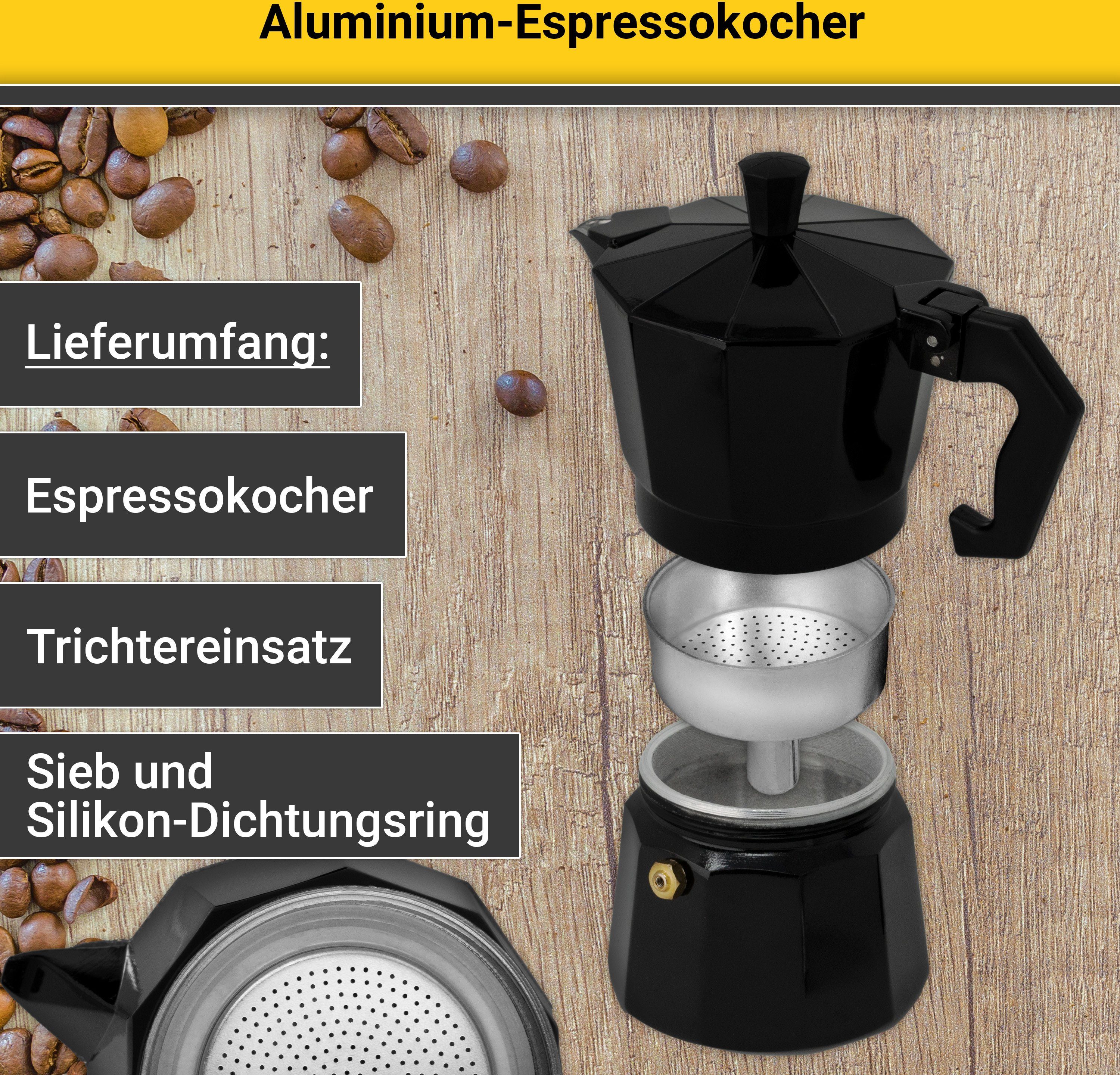 Krüger Espressokocher Italiano NERO, Aluminium
