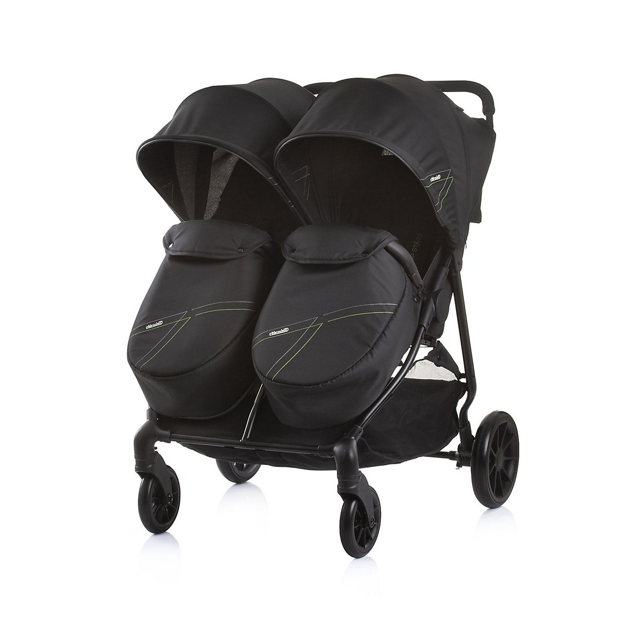 Zwillingskinderwagen Top Stars, 77 cm breit, Wickeltasche, Fußsack Geschwisterwagen