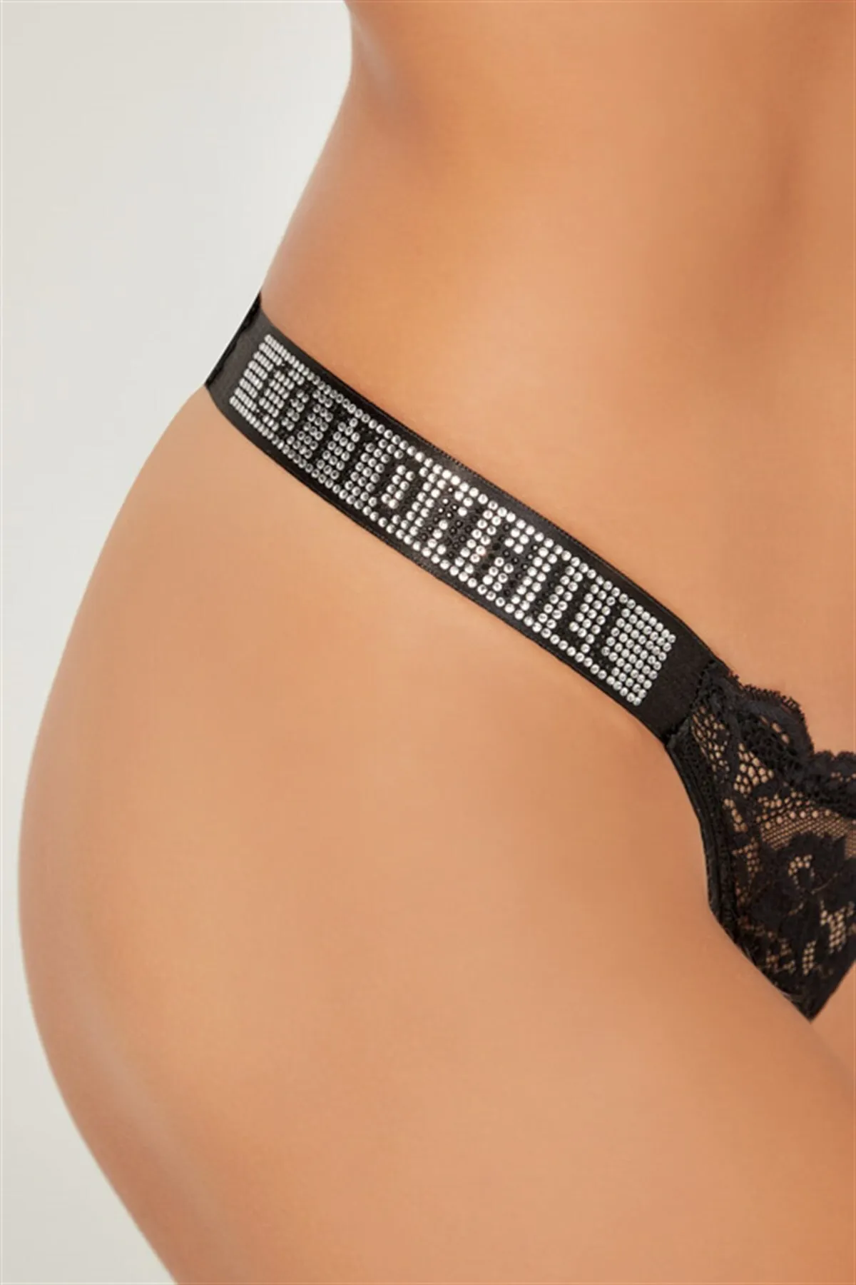 Cottonhill  Damen-Tanga-Höschen mit schwarzem Spitzentüll und Stoned-Effekt