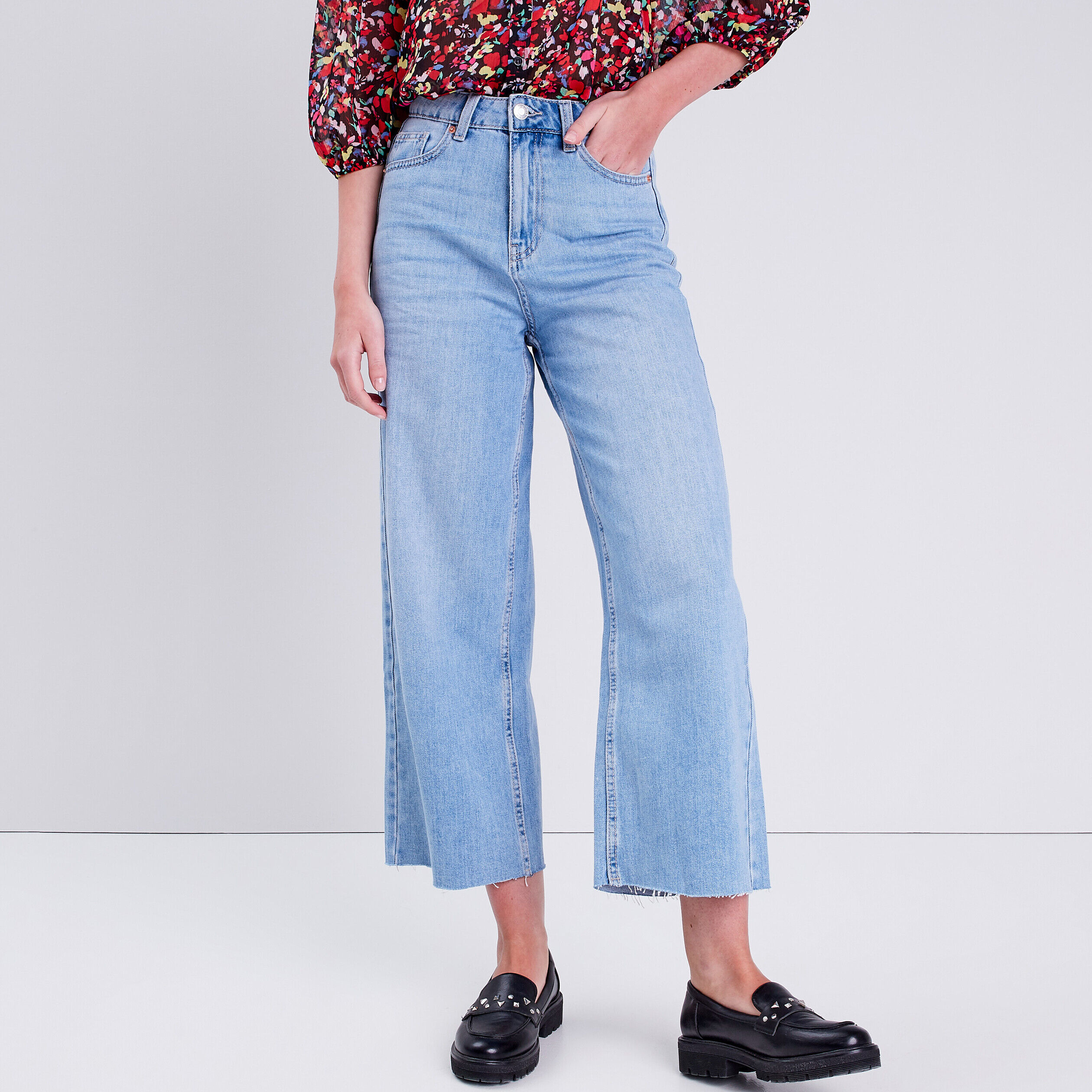 Jeans wide leg 7/8ème denim bleach femme | Cache Cache