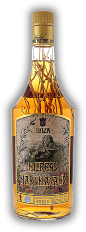 Hierbas Ibicencas Mari Mayans mit Zweig / Rama 1,0 Liter Hierbas Ibicencas Mari Mayans mit Zweig / Rama 1,0 Liter Destilliert aus einheimischen Kräutern und Pflanzen der Insel Ibiza. 1	 Liter - Vol 26%