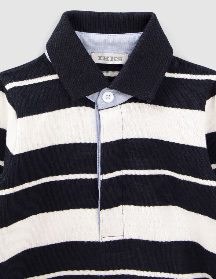 Polo marine bio rayures écrues brodé dos bébé garçon