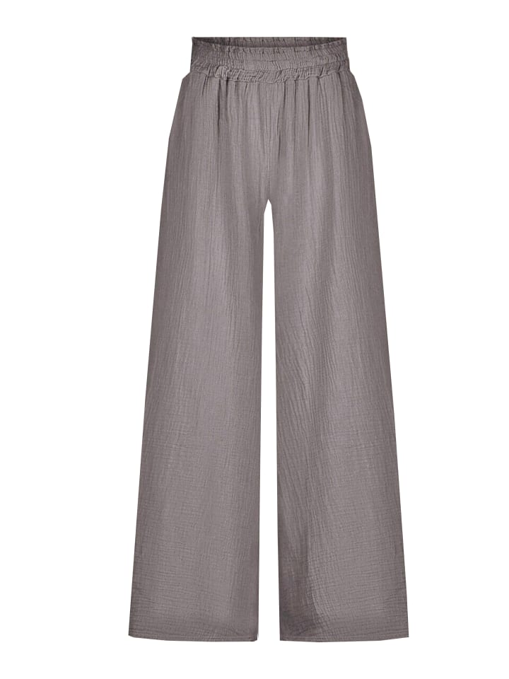 SASSYCLASSY Musselin Pants mit weitem Bein in Taupe günstig kaufen