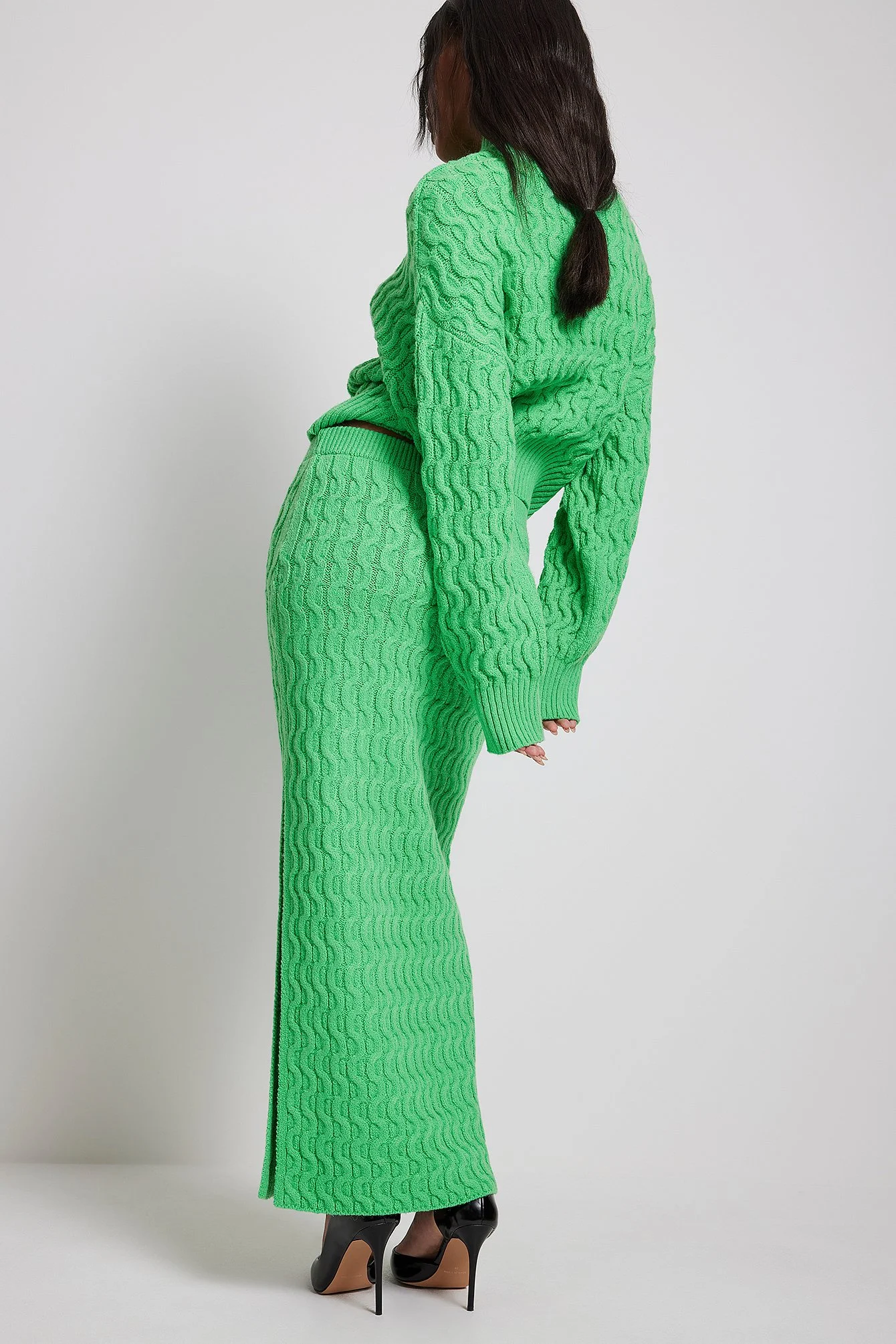 Midi-Strickrock mit Zopfmuster