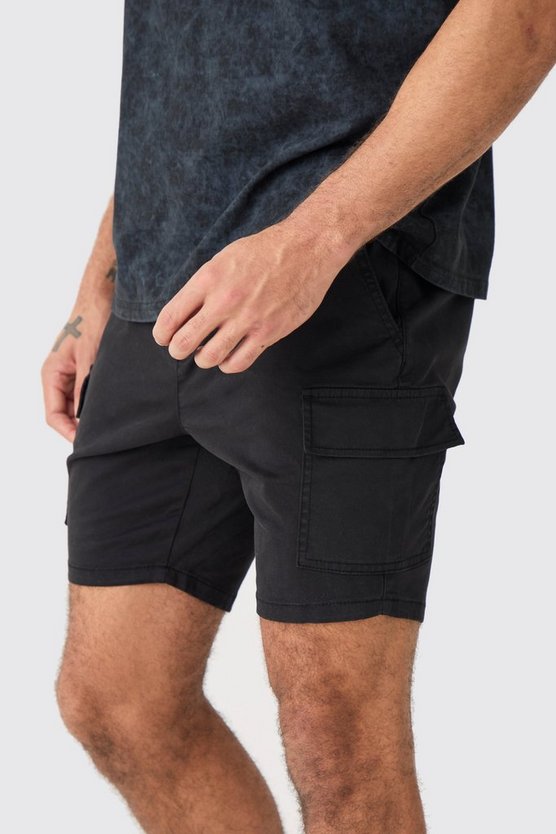 Schwarz Skinny Cargo-Shorts