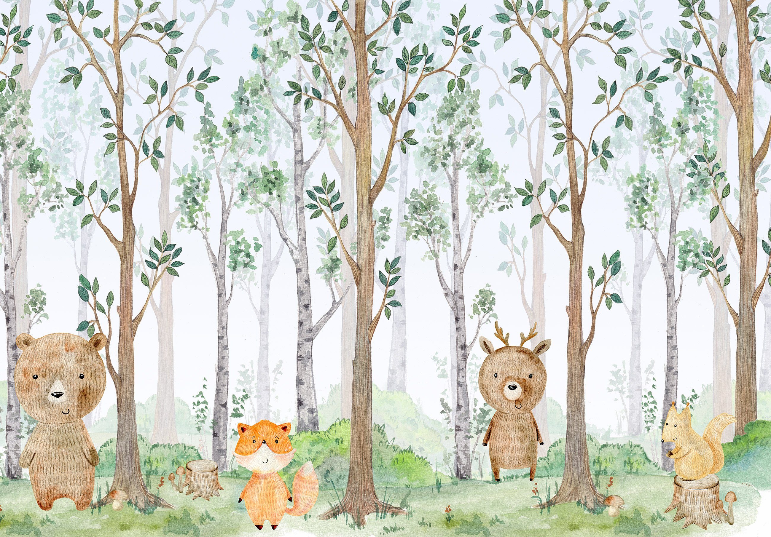 Wallarena Fototapete Kinderzimmer Wald Tiere Mädchen Jungen Vlies Tapete Vliestapete, Glatt Vlies Struktur Vinyl, Kinder, Tapete inklusive Kleister Vliestapete Motivtapete