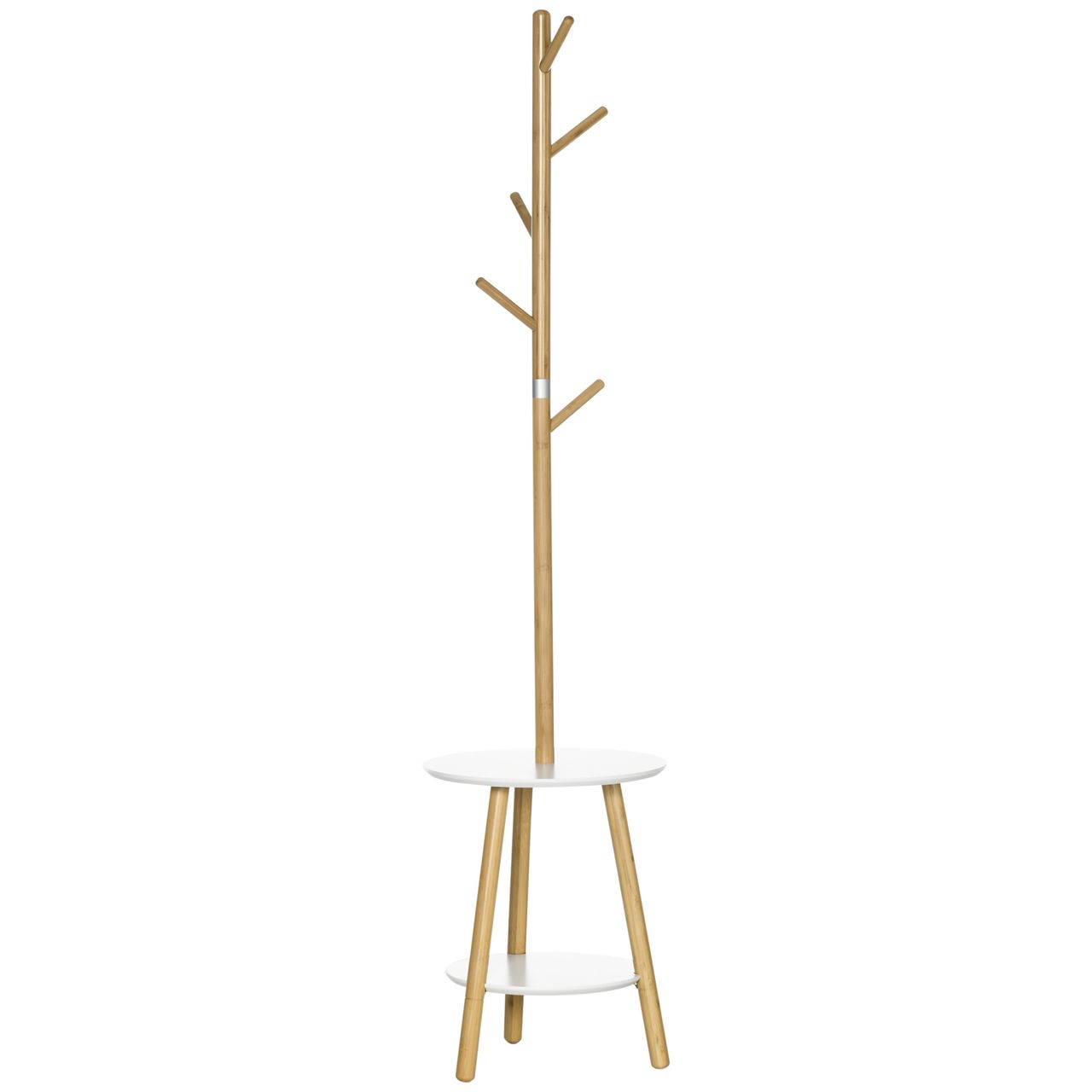 HOMCOM Garderobenständer, 171 cm Kleiderständer mit 5 Haken, Beistelltisch
