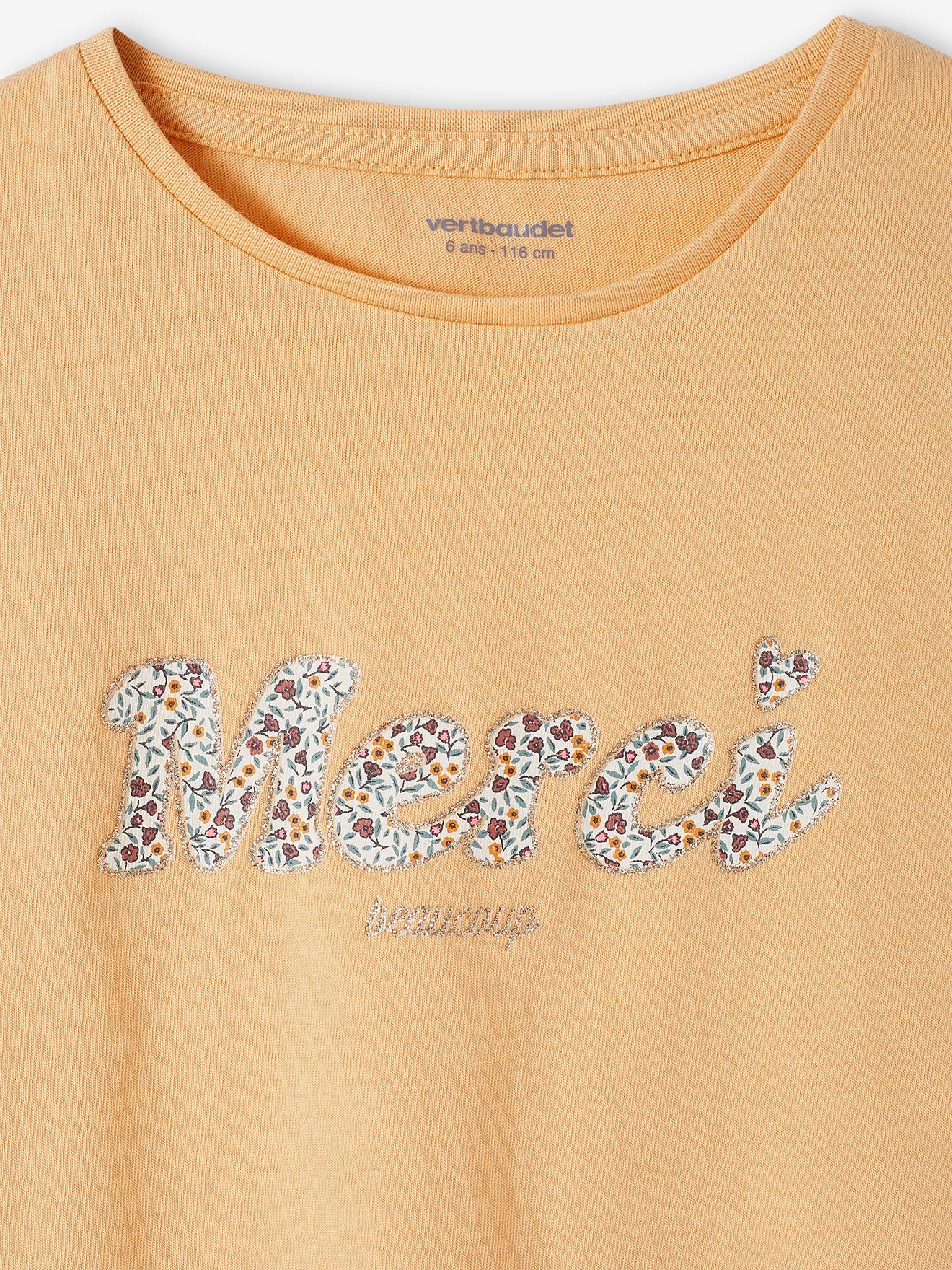 Vertbaudet Mädchen T-Shirt, Blumen-Schriftzug Oeko-Tex - marine/tres bien