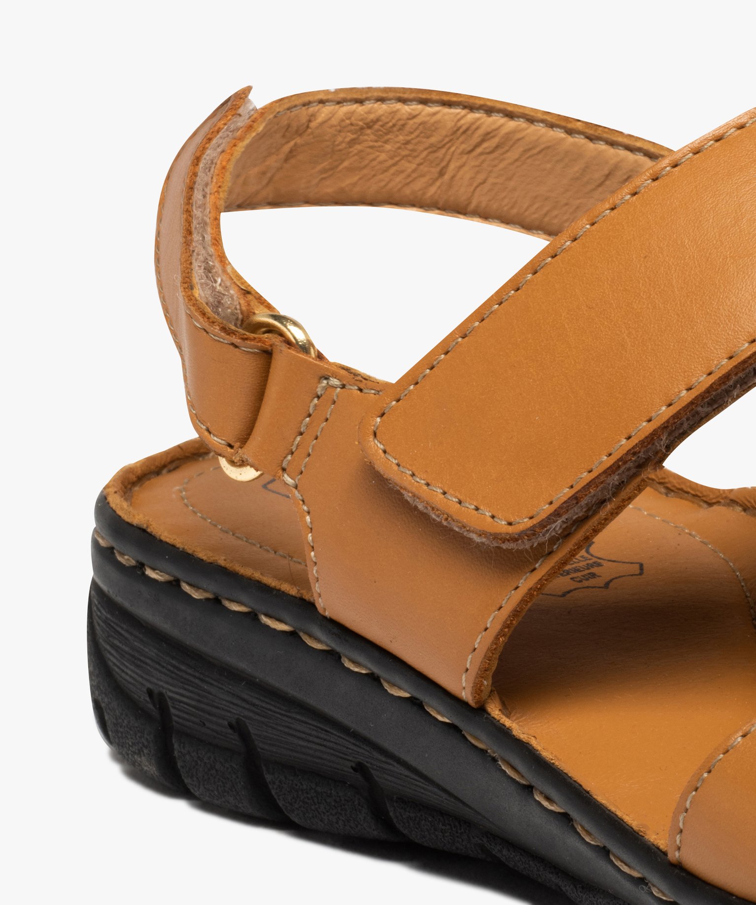 Sandales femme confort à brides scratch en cuir uni marron | GEMO