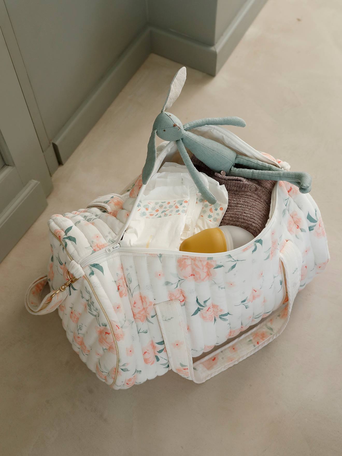 Vertbaudet Wickeltasche BABY ROLL aus Musselin, personalisierbar - zartrosa
