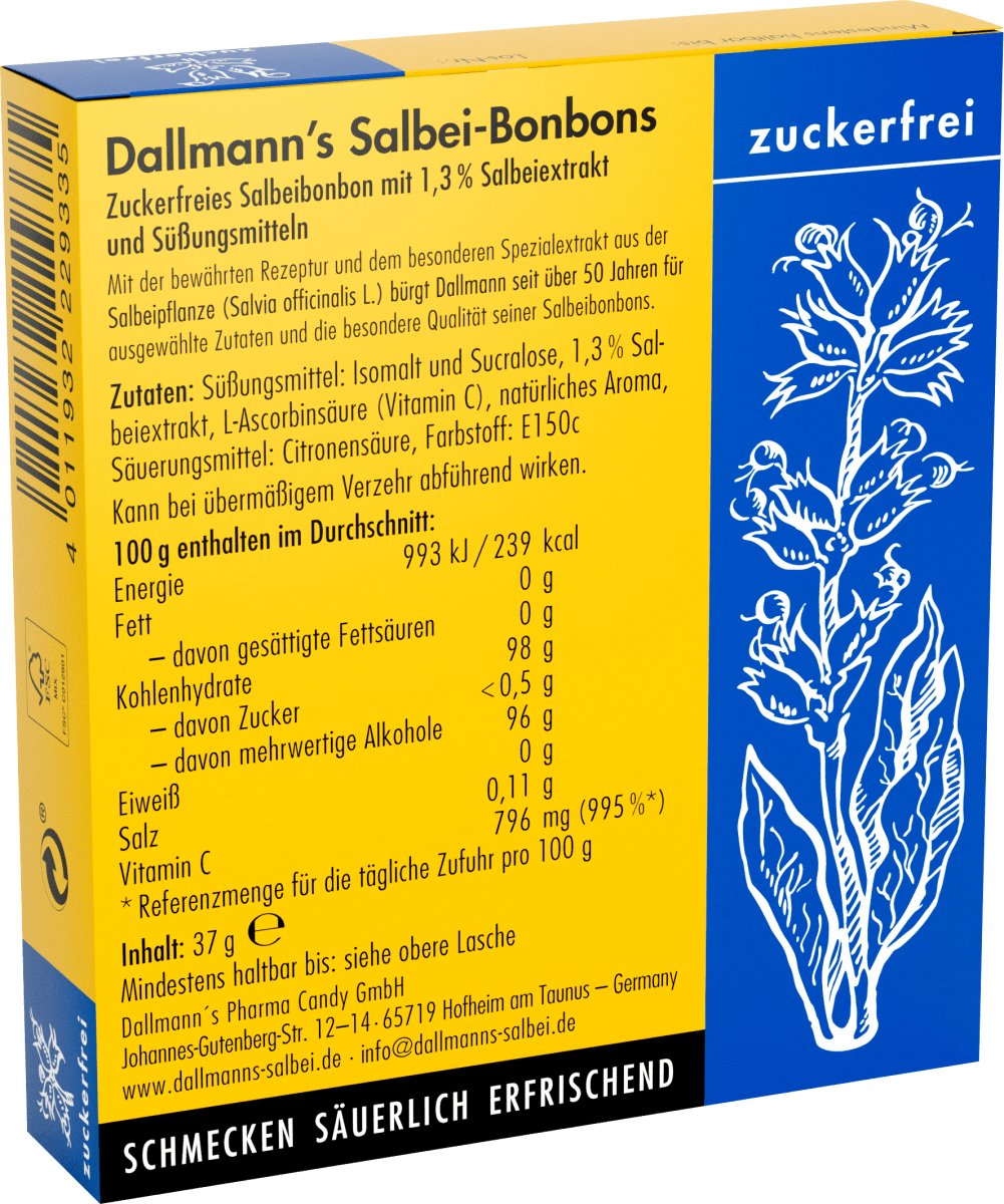 Salbei-Bonbons zuckerfreie Hals- und Hustenbonbons (20 Stück), 37 g