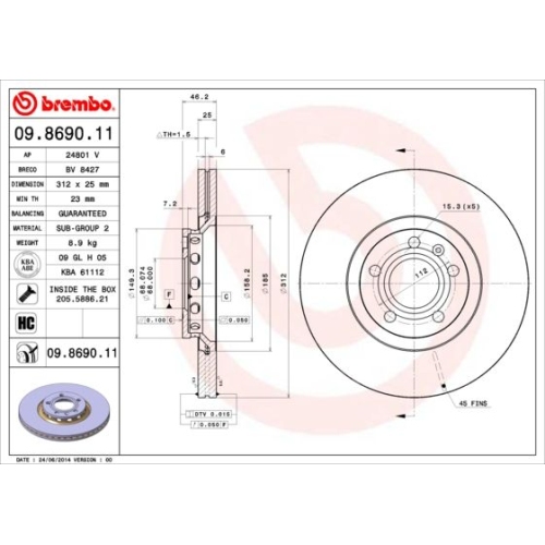 09.8690.11 BREMSSCHEIBE BREMBO VA  VP2 - ATU