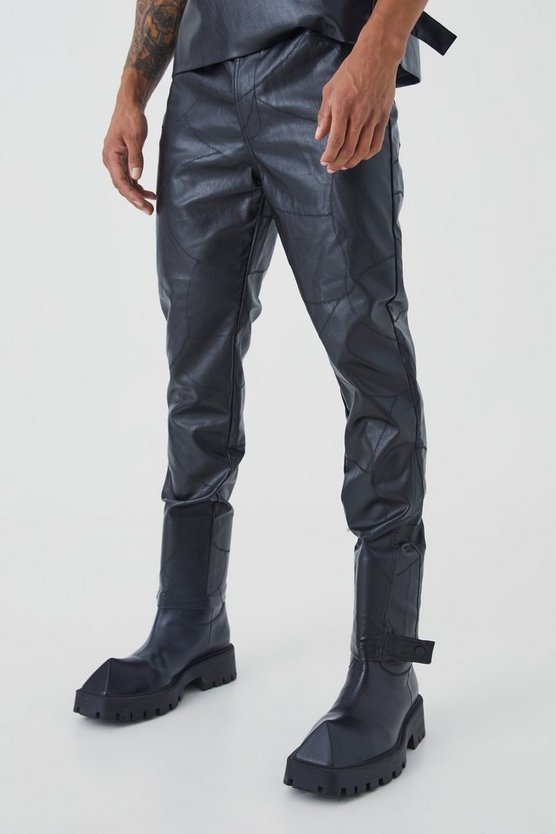Slim-Fit PU-Hose mit Naht-Detail und Druckknöpfen