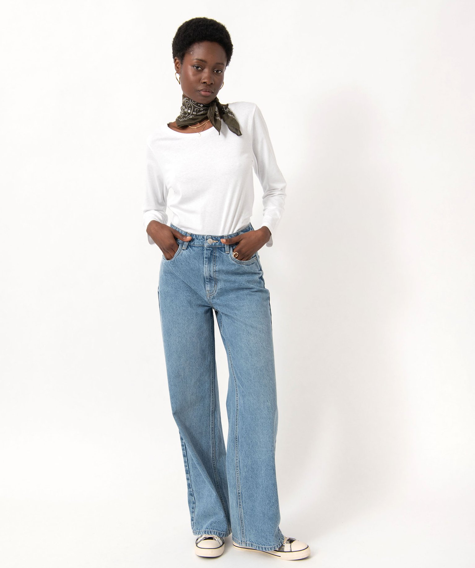Tee-shirt à manches longues et col rond femme blanc | GEMO