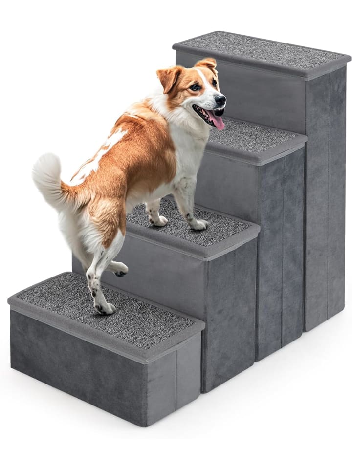 COSTWAY Hundetreppe 4 Stufen Faltbar mit Stauraum in Grau günstig kaufen onesize