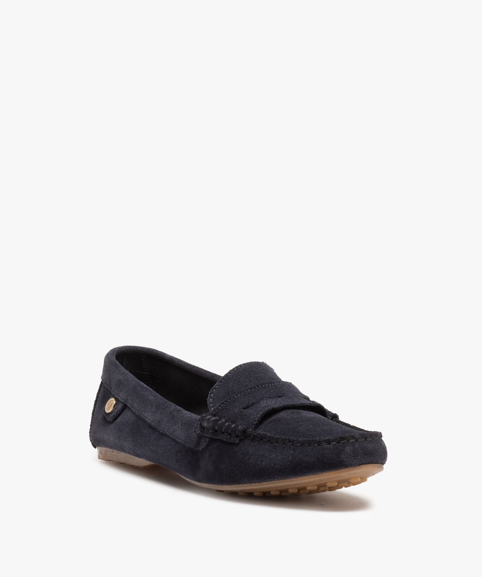 Mocassins femme en cuir uni et semelle à picots marine | GEMO