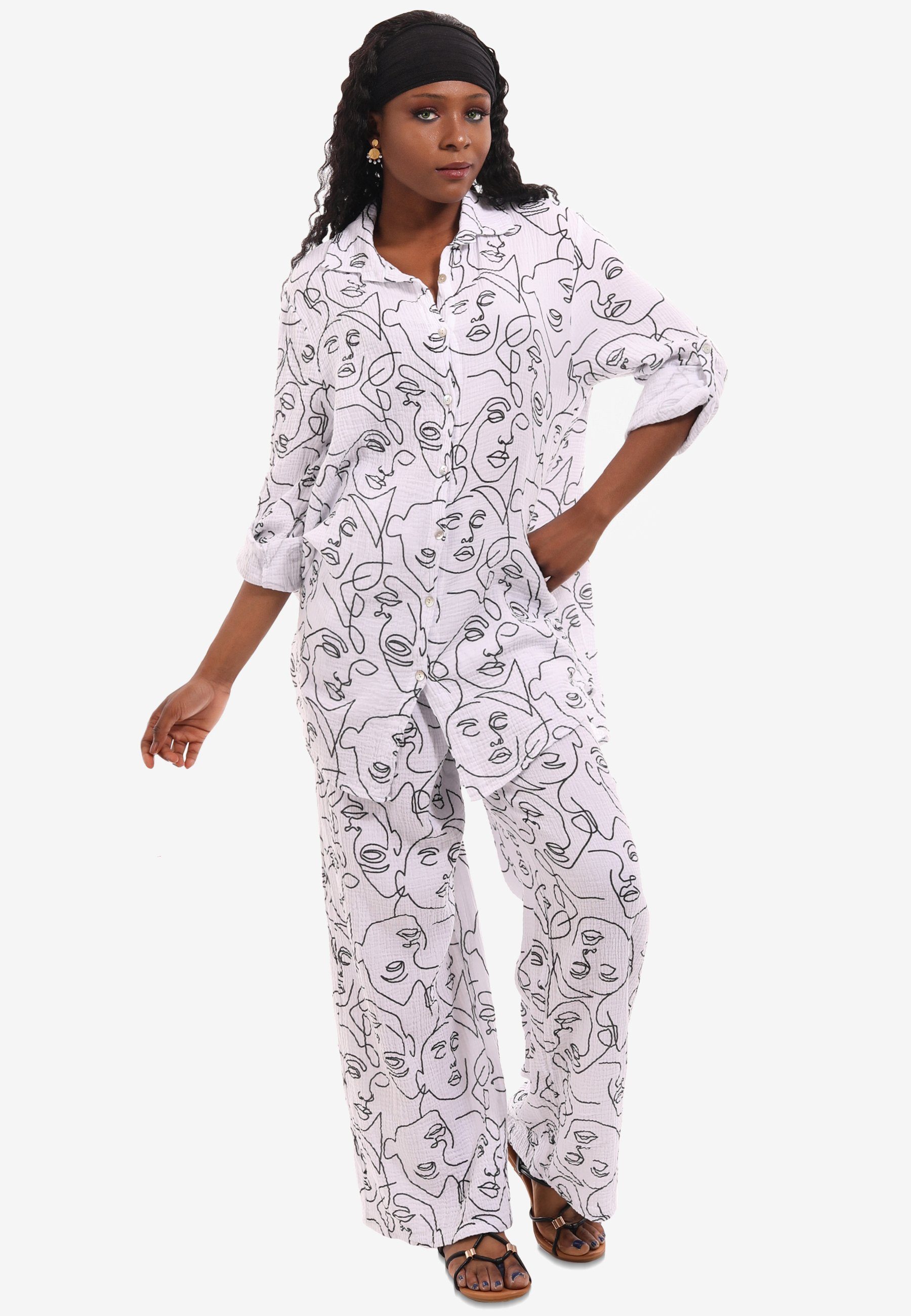 YC Fashion & Style Hosenanzug Boho-Look Musselin Hosenanzug Set Bluse & Hose (Set, 2-tlg., Anzug-Set) im 2-teiligen Set