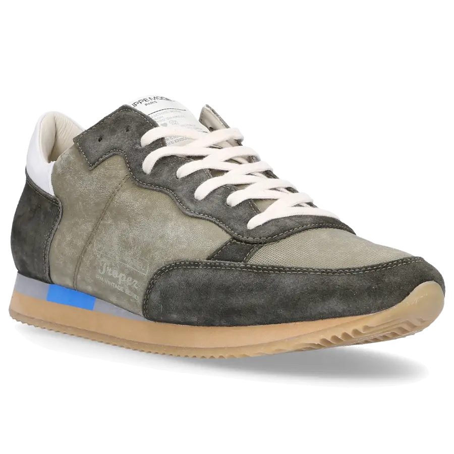Philippe Model - Sneaker low TROPEZ VINTAGE Kalbsleder Veloursleder Logo olive - oliv