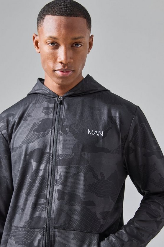Man Active Camouflage Performance Hoodie mit Reißverschluss