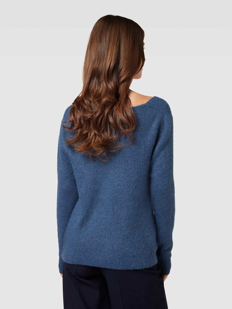 Strickpullover mit U-Boot-Ausschnitt in rauchblau meliert