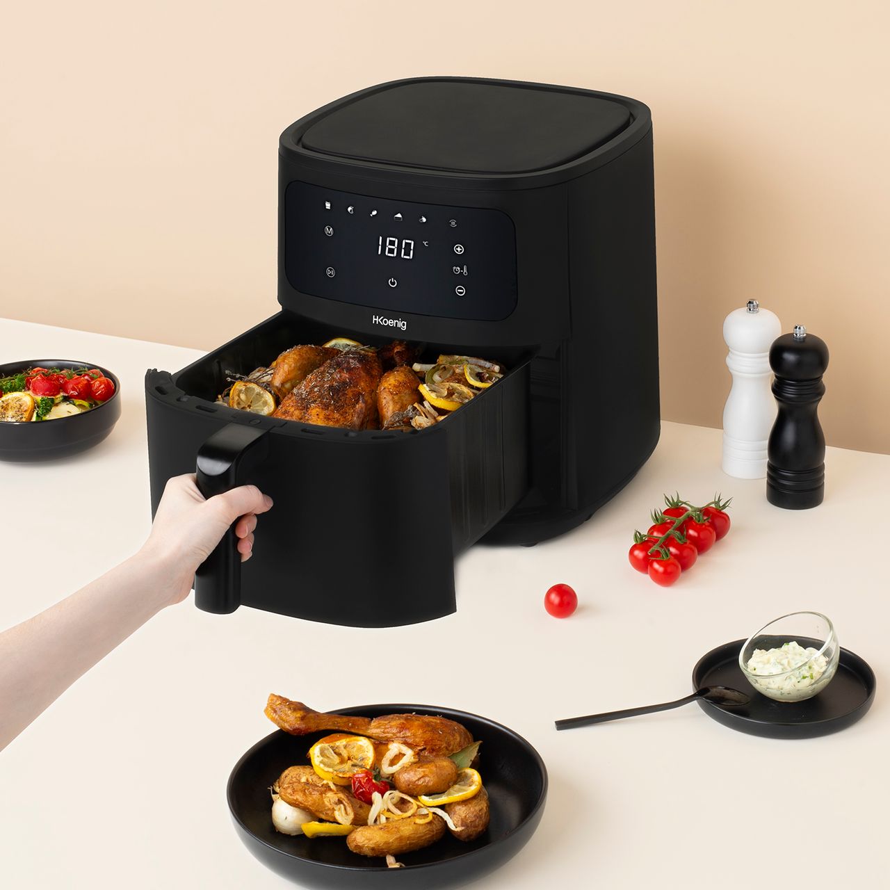 H. Koenig Heißluftfritteuse FRY880, 8L Kapazität, 1700W, bis 200°C