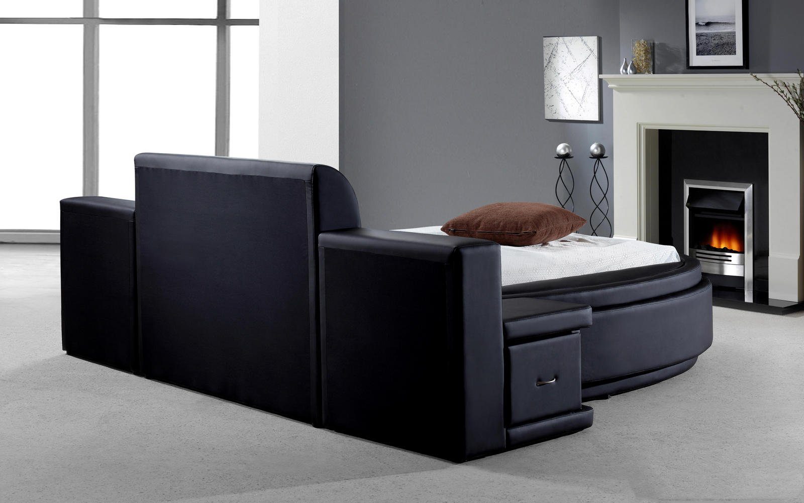 Salottini Lederbett XL Doppelbett Bett Cagliari 200x200 cm schwarz SOFORT LIEFERBAR, Stauraum, Schubladen