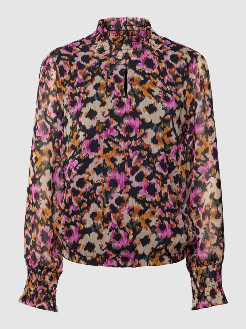 Bluse mit Allover-Muster und Smok-Details in pink